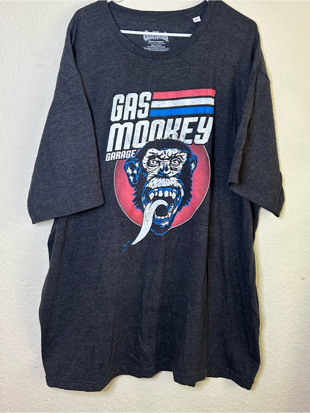 Gas Monkey Garage Graphic Tee Charcoal Red Blue Art 4XLT Short Sleeve Big Tall